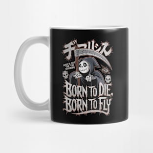 Born to Die, Born to Fly Grim Reaper Cartoon Design Mug